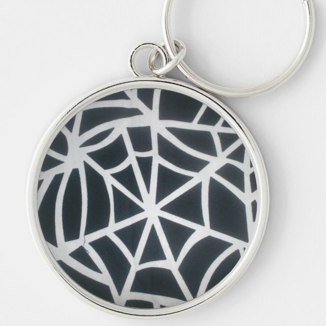 Bold Black & White Spider Web Geometric Pattern Key Ring (Front)