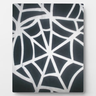 Bold Black & White Spider Web Geometric Pattern Plaque