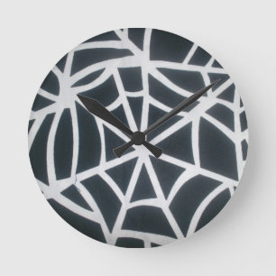 Bold Black & White Spider Web Geometric Pattern Round Clock