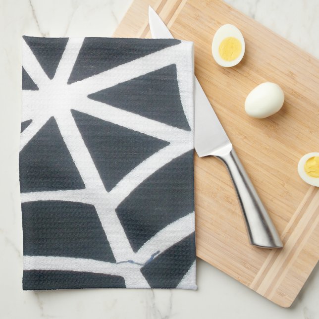 Bold Black & White Spider Web Geometric Pattern Tea Towel (Quarter Fold)