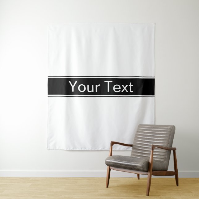 Bold Black & White Stripe Editable Text Tapestry (In Situ)