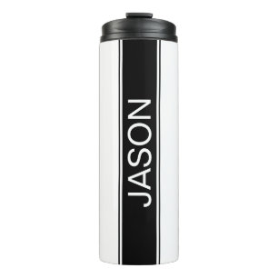 Bold Black & White Stripe Editable Text Thermal Tumbler