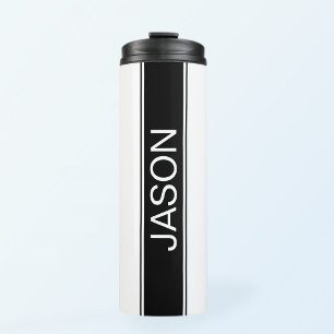 Bold Black & White Stripe Editable Text Thermal Tumbler