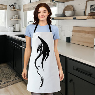 Bold Black White Tribal Dragon Illustration Design Apron
