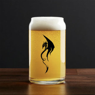 Bold Black White Tribal Dragon Illustration Design Can Glass