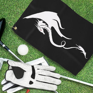 Bold Black White Tribal Dragon Illustration Design Golf Towel