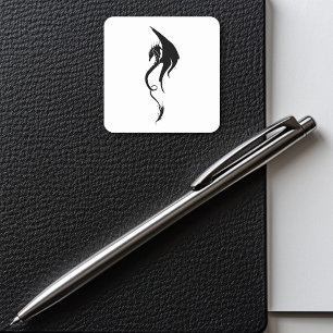 Bold Black White Tribal Dragon Illustration Design Square Sticker