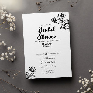 Bold black white typography floral Bridal Shower Invitation