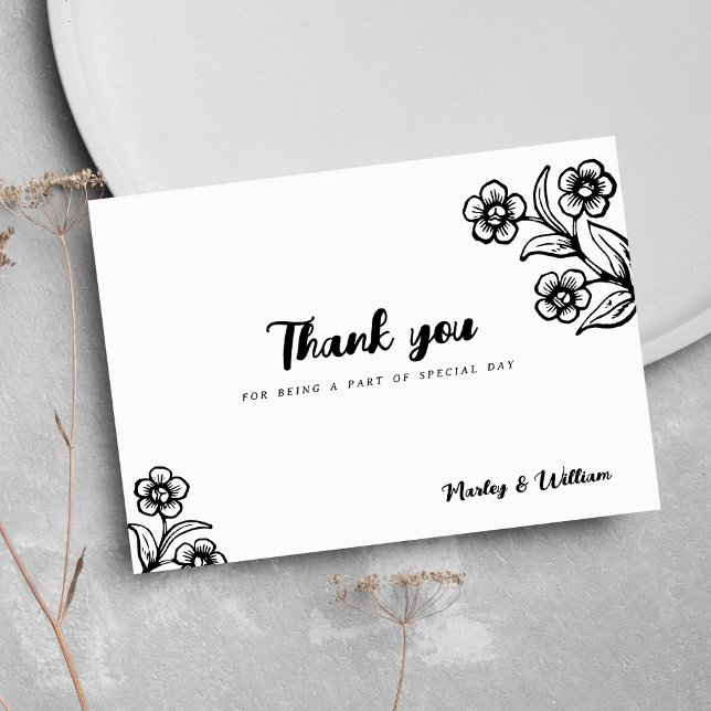 Bold black white typography floral Thank You  Invitation (Bold black white typography floral Thank You)