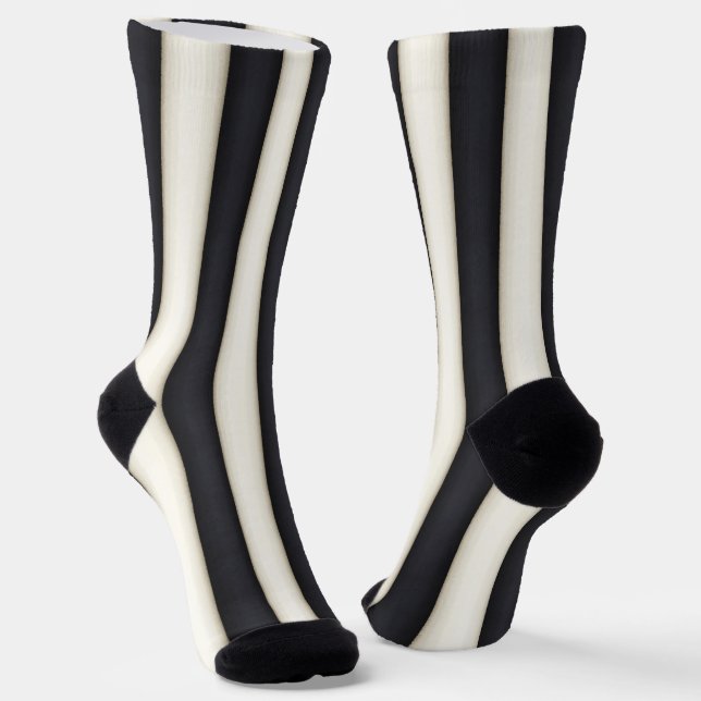 Bold Black & White Vertical Stripes Socks (Angled)