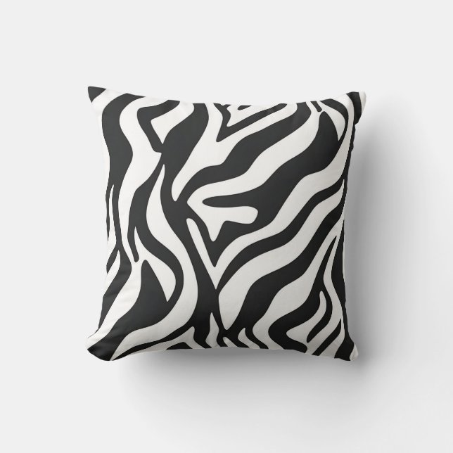 Bold Black White Zebra Stripe Wild Animal Pattern Cushion (Front)