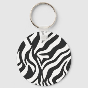 Bold Black White Zebra Stripe Wild Animal Pattern Key Ring