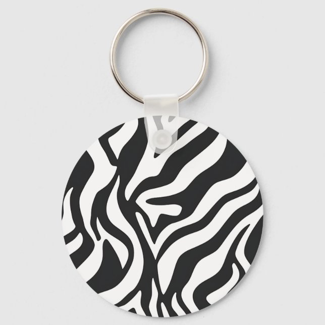 Bold Black White Zebra Stripe Wild Animal Pattern Key Ring (Front)