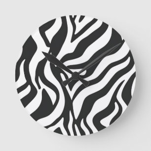 Bold Black White Zebra Stripe Wild Animal Pattern Round Clock