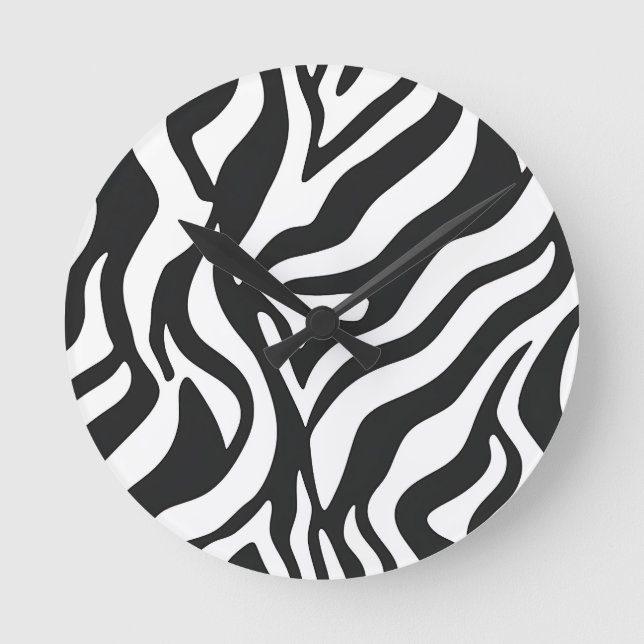 Bold Black White Zebra Stripe Wild Animal Pattern Round Clock (Front)