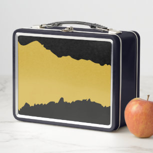 Bold Black with Metallic Gold Unique Stylish Metal Lunch Box