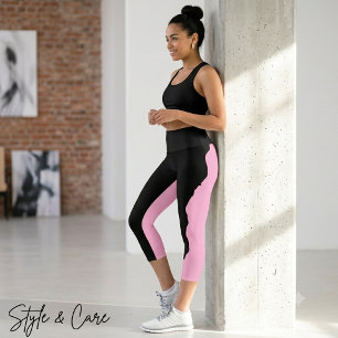 Bold Black with Soft Pink Unique Stylish Capri Leggings