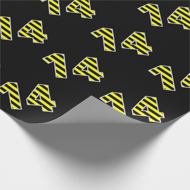 Bold, Black & Yellow Stripes 14 Event # (Birthday) Wrapping Paper (Corner)