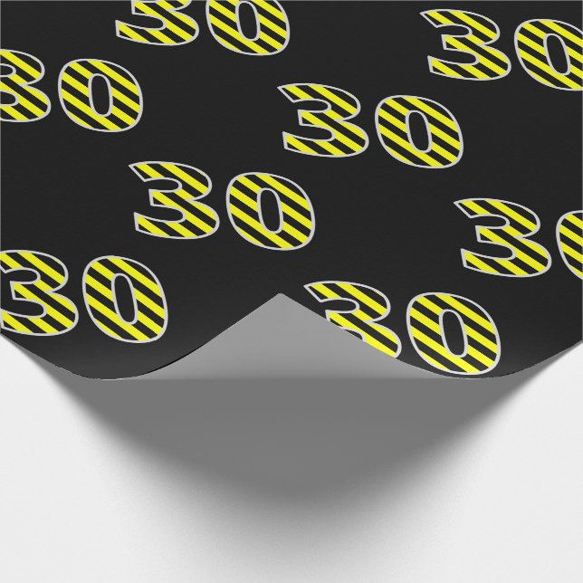 Bold, Black & Yellow Stripes 30 Event # (Birthday) Wrapping Paper (Corner)