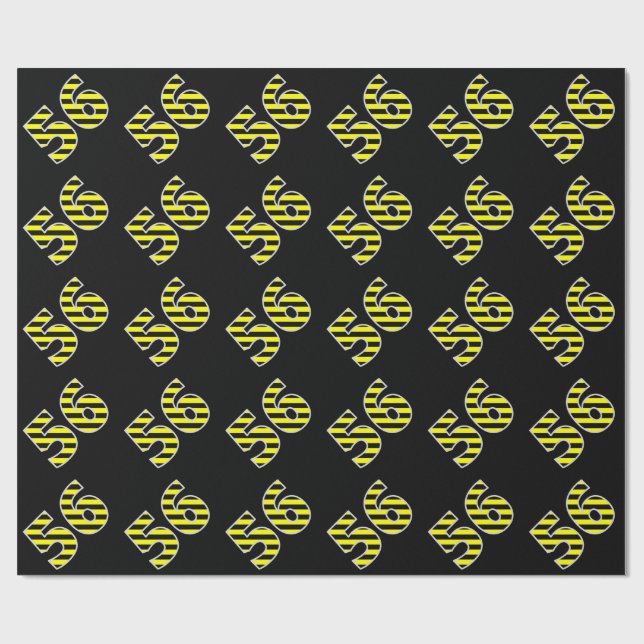 Bold, Black & Yellow Stripes 56 Event # (Birthday) Wrapping Paper (Flat)