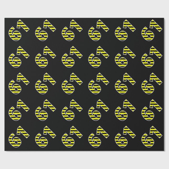 Bold, Black & Yellow Stripes 61 Event # (Birthday) Wrapping Paper (Flat)