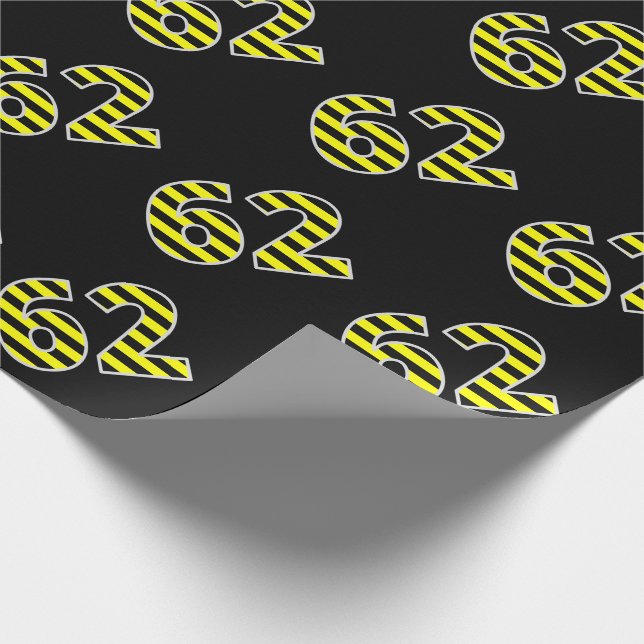 Bold, Black & Yellow Stripes 62 Event # (Birthday) Wrapping Paper (Corner)