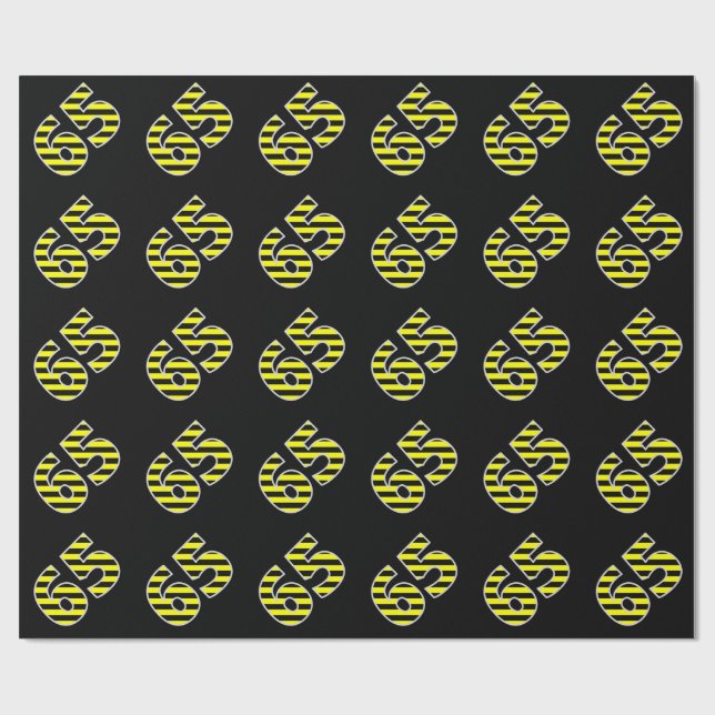 Bold, Black & Yellow Stripes 65 Event # (Birthday) Wrapping Paper (Flat)