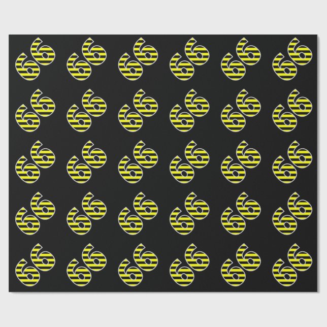 Bold, Black & Yellow Stripes 66 Event # (Birthday) Wrapping Paper (Flat)