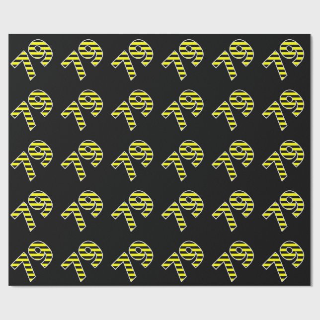 Bold, Black & Yellow Stripes 79 Event # (Birthday) Wrapping Paper (Flat)