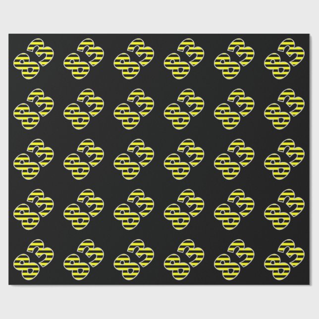 Bold, Black & Yellow Stripes 83 Event # (Birthday) Wrapping Paper (Flat)