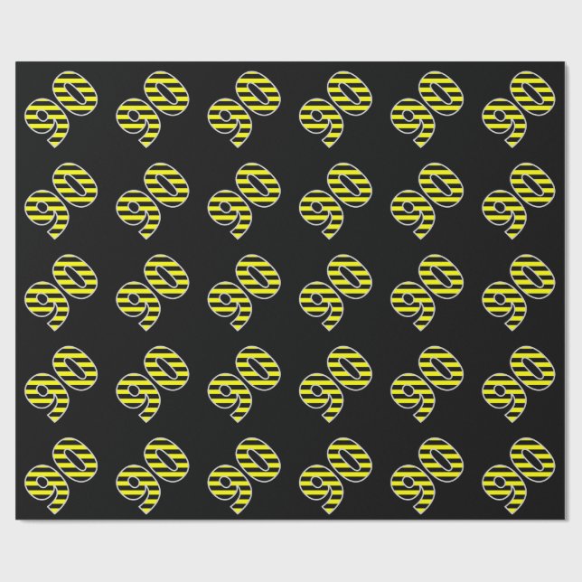 Bold, Black & Yellow Stripes 90 Event # (Birthday) Wrapping Paper (Flat)