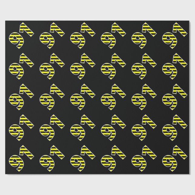 Bold, Black & Yellow Stripes 91 Event # (Birthday) Wrapping Paper (Flat)