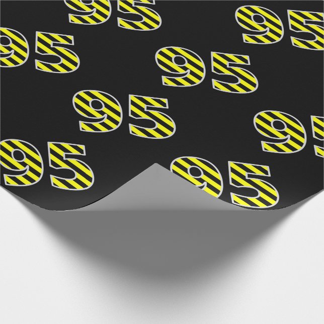 Bold, Black & Yellow Stripes 95 Event # (Birthday) Wrapping Paper (Corner)