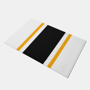 Bold Black Yellow Vertical Racing Stripes On White Doormat