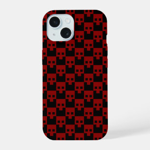 Bold Block Skull in Blood Red on Black iPhone 15 Case