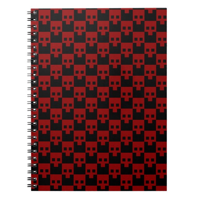 Bold Block Skull in Blood Red on Black Notebook (Front)