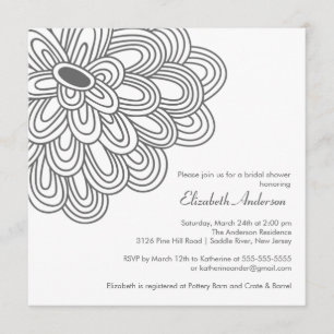 Bold Bloom Grey & White Bridal Shower Invitation