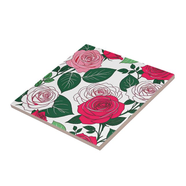 Bold Bloom Harmony - Contemporary Red & Pink Rose  Ceramic Tile (Side)
