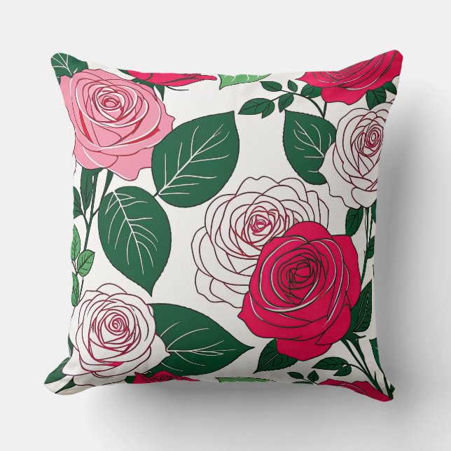 Bold Bloom Harmony - Contemporary Red & Pink Rose  Cushion (Front)