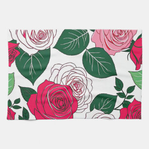 Bold Bloom Harmony - Contemporary Red & Pink Rose Tea Towel