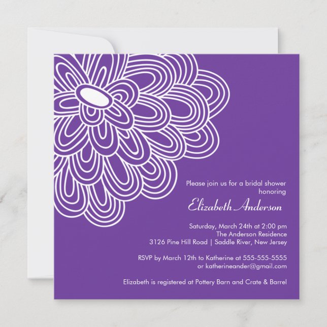 Bold Bloom Purple & White Bridal Shower Invitation (Front)