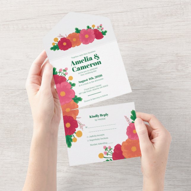 Bold Blooms All In One Wedding Invitation (Tearaway)
