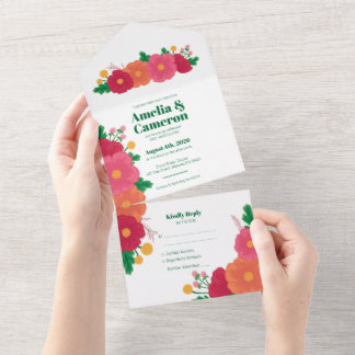Bold Blooms All In One Wedding Invitation