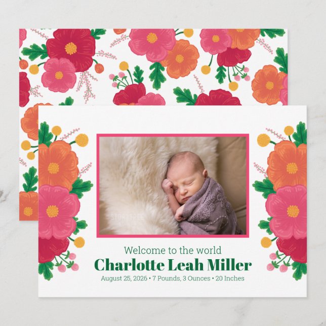 Bold Blooms Birth Announcement (Front/Back)