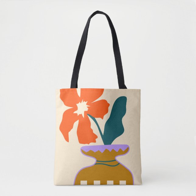 Bold Blooms in a Patterned Vase Tote Bag (Front)