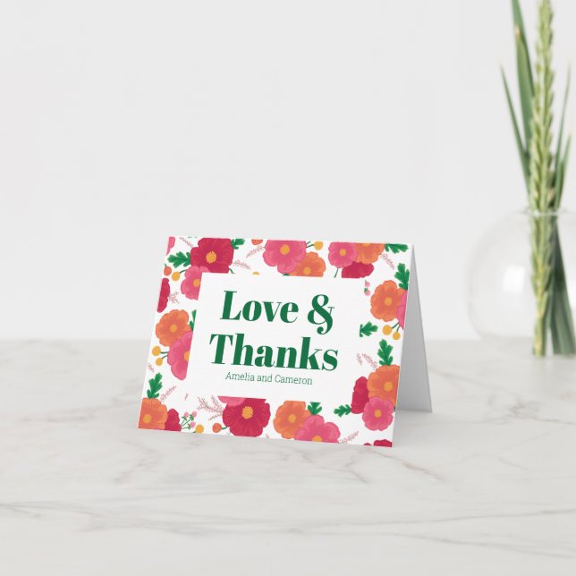 Bold Blooms Wedding Folded Thank You Card (Front)