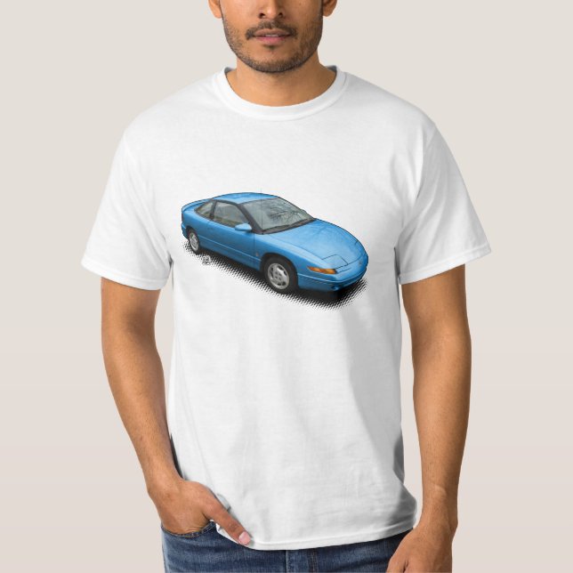 Bold Blue 1991 Saturn SC2 on White T-Shirt (Front)