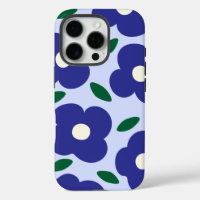 Bold Blue Abstract Retro Flower Pattern