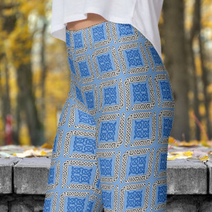 Bold Blue and Black Tribal Pattern Leggings