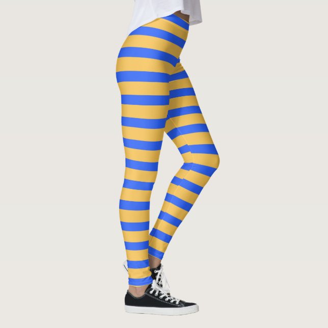 Bold Blue and Gold Horizontal Stripes Pattern  Leggings (Right)